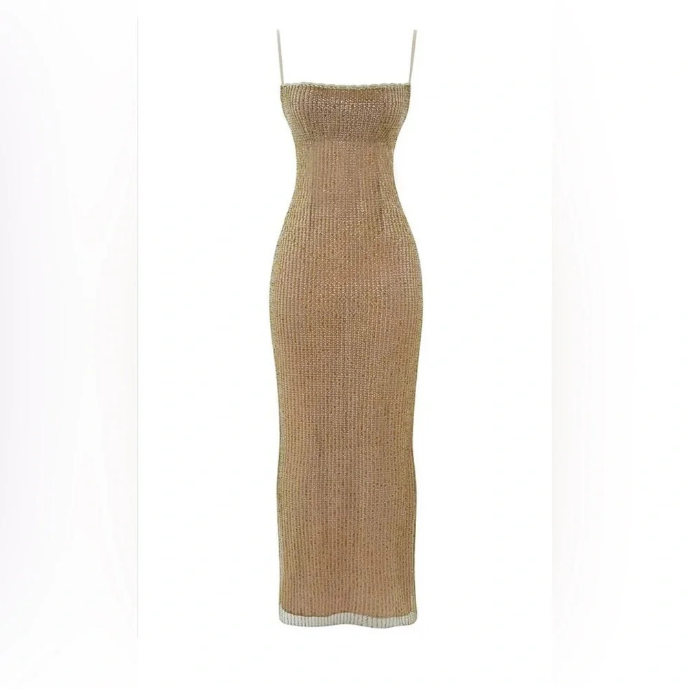 HOUSE OF CB 'Alondra' Cafe Au Lait Beaded Maxi Dress - Picture 4 of 9